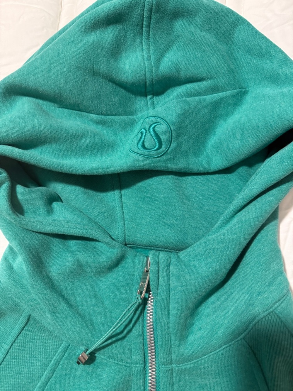 Lululemon Teal Green Scuba oversized half-zip Hoodie - Embossed Logo. Like New.